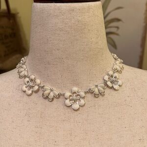 Silver and White Floral Necklace NWOT